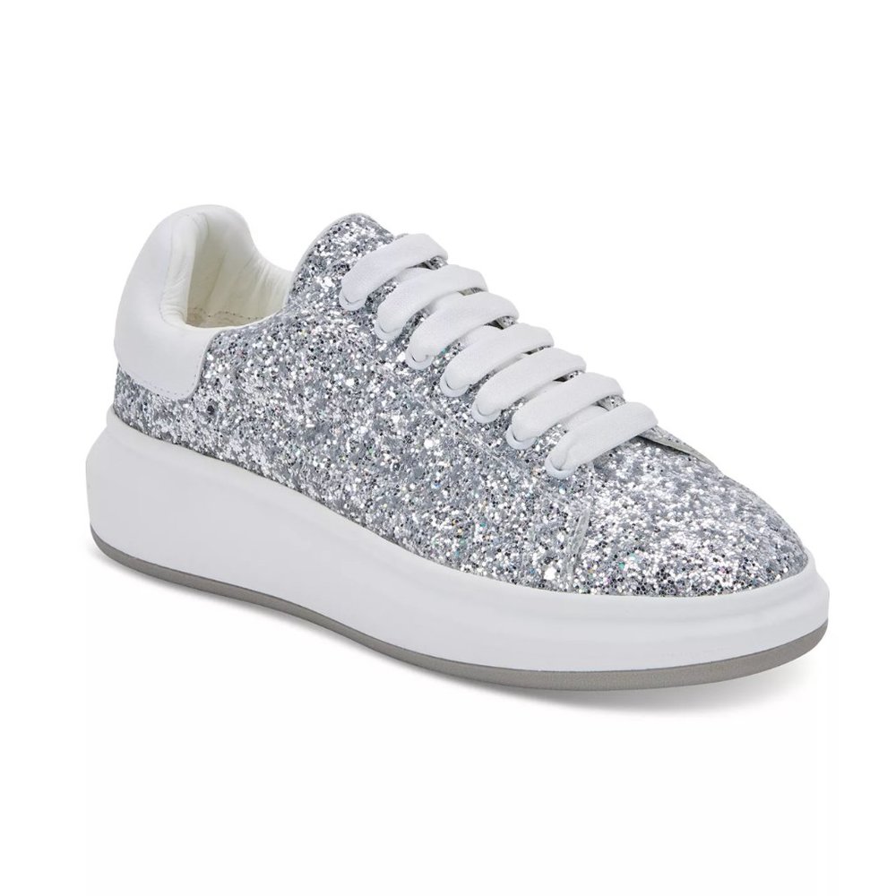 Blondo Diva Lace Up Low-Top Sneakers in Silver Sequin
